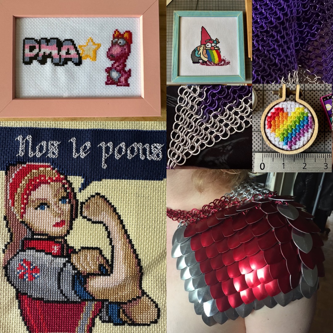 Visuel de mes broderies et cotte de maille pour l'exposition dans la librarie Les Villes Invisibles à Clisson