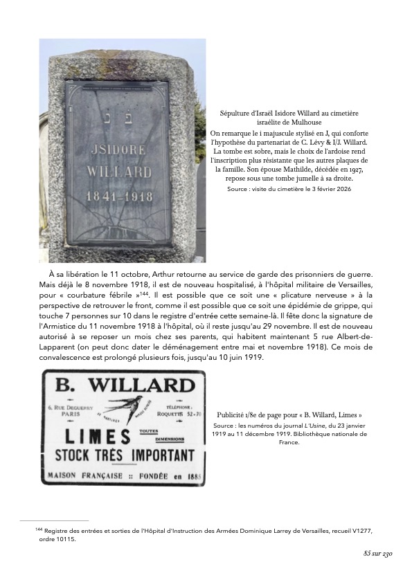 page 85 du livre sur la descendance Willard, on distingue la photo d'une pierre tombale, et une reproduction d'une publicité de 1919