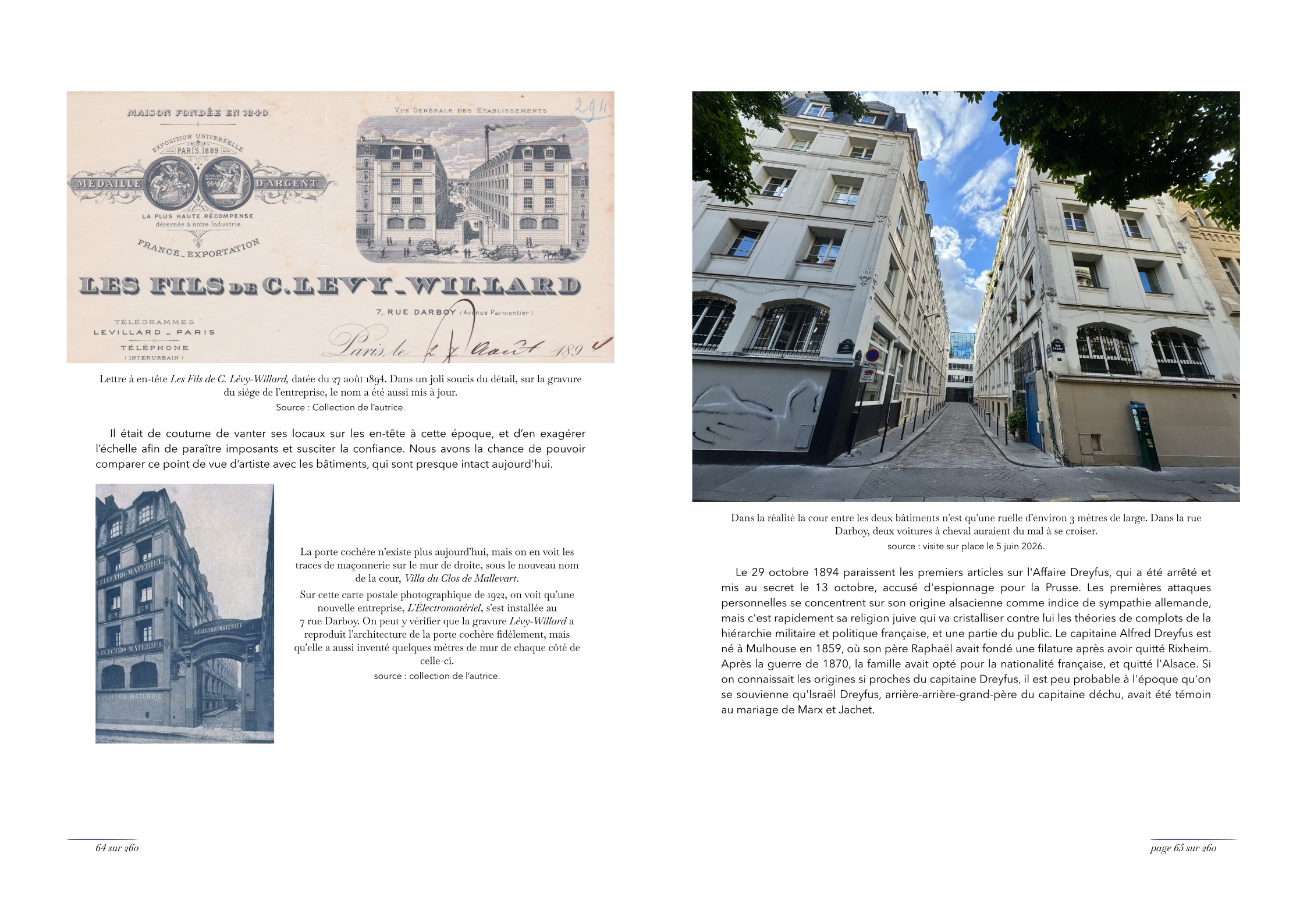 Double page du livre sur la famille Willard avec une lettre de 1894, une photo de 1922 et une photo de 2026, d’une entreprise familiale.